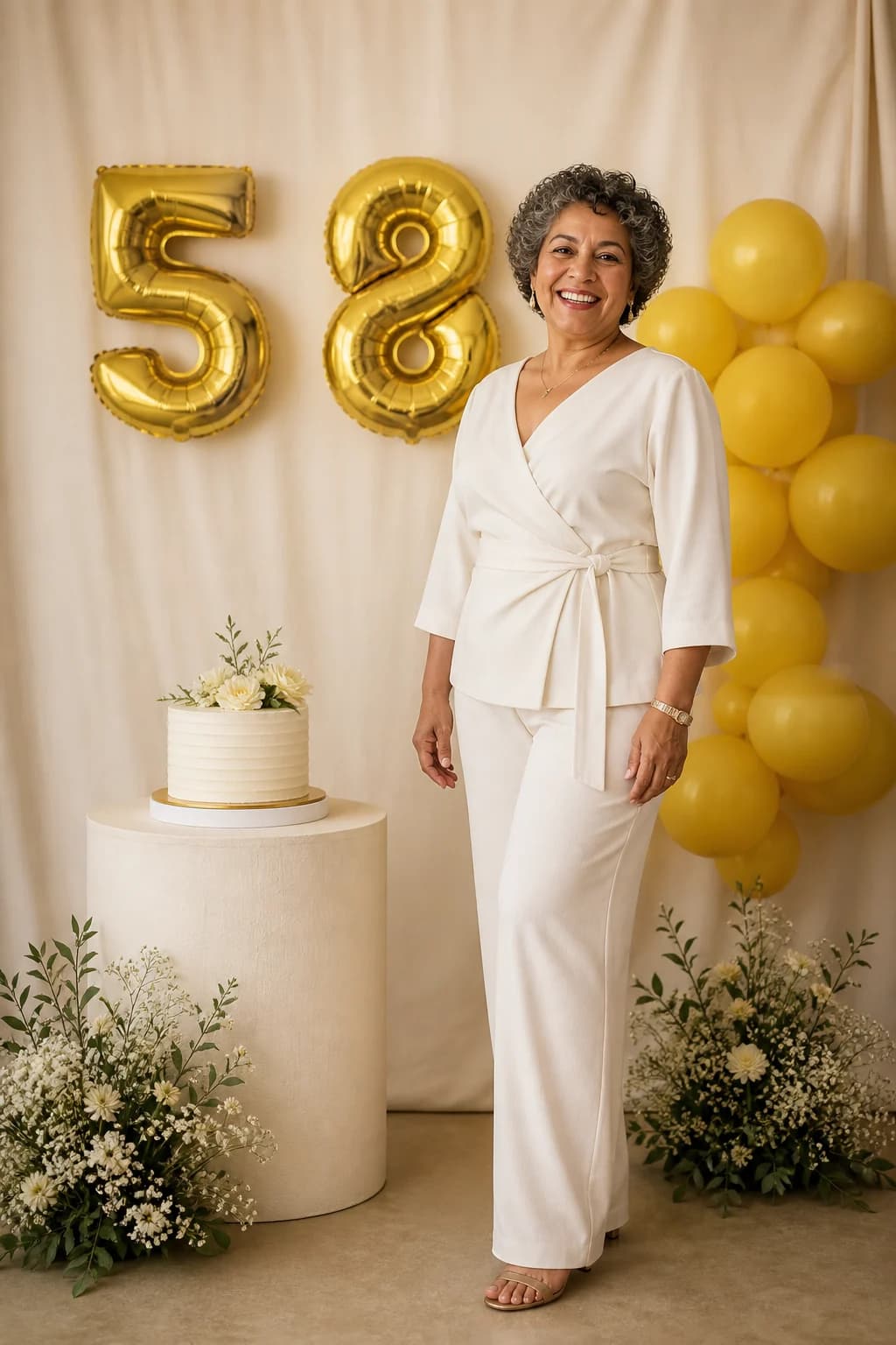 Prévia do estilo Celebração em Casa com bolo e balões de idade